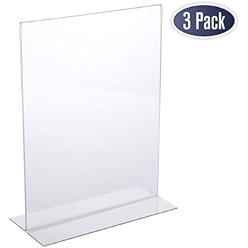 Acrylic Sign Holder 8.5 x 11 - Acrylic T Shape Table Top Display Stand, Double Sided, Bottom Load, Portrait Style Menu Ad Frame. Perfect for Restaurants, Promotions, Photo Frames, Classroom (3 Pack)