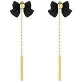QIAOLEHUI Long Tassel Bow Stud Earrings for Women Bowknot Chain Dangle Earrings Wedding Prom Brides Bridesmaid Party Jewelry