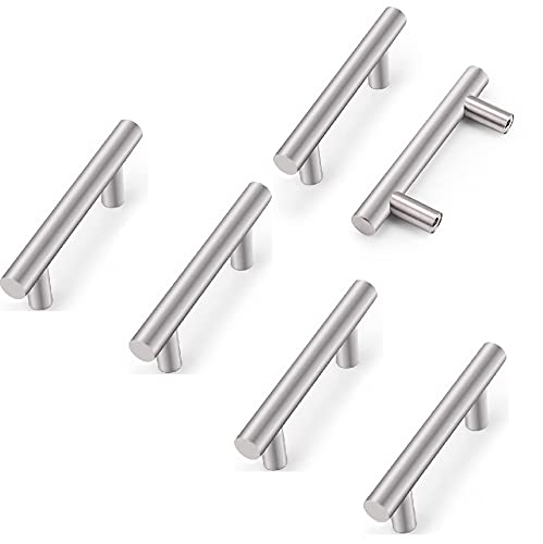 ANSIEDIO 6 Pack Cupboard Handles, Stainless Steel T Bar Kitchen Cabinet Handles Furniture Door Drawer Knobs Pulls (64mm Hole Centers)