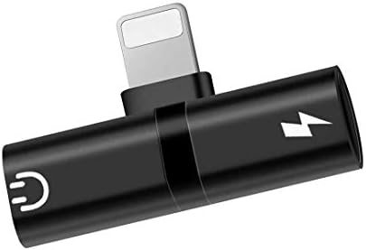 Ekkd Headphone Jack Adapter, 2 in 1 Dual Splitter for iPhone 8/8 Plus/X (10) /7/7 Plus/Xs/Xs Max/XR Earphone Audio Cable and Charger Accessories, Headphone Music Dongle Phone Call Adapter, Black