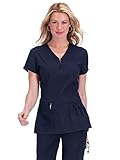 Koi Women's Stretch Mackenzie Figure-Flattering Zip-Front Scrub Top, Navy, Medium