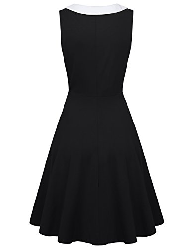 KASCLINO Sleeveless Casual Dress, Women's Lapel Summer Casual Elegant Party Dresses with Pockets Black S