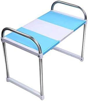 Stainless Steel 2-Tier Kitchen Microwave Shelf with 4 Hooks Oven Rack Seasoning Shelf Bracket Bearing 75kg White + Blue (L54 X W35 X H49cm) (Style : Single Board)