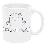 Funny Cat Gifts Rude Cat Lovers Cat Memes Gift Coffee Mug Tea Cup White for Cat Lady, 11 Ounce, Ceramic