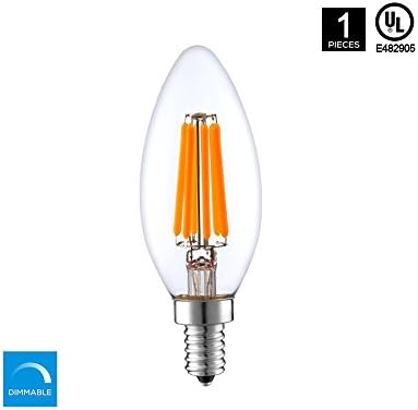 Worbest LED Edison Filament Candle Light 6-Watt(50-Watt Equivalent),660LM, Dimmable, Bullet Top, E12, 2700K(Warm White),360 Beam Angle, Energy Saving UL Listed