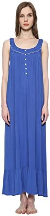 Game Of Love Women's 100% Cotton Floral Long Sleeveless Nightgown Sleepwear,Dark Blue,Medium