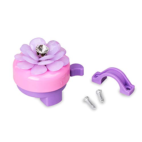 MINI-FACTORY Bike Bell for Kid Girls, Bicycle Handlebar Cute 3D Crystal Diamond Flower Pattern Children's Bike Safe Cycling Ring Horn (Purple)