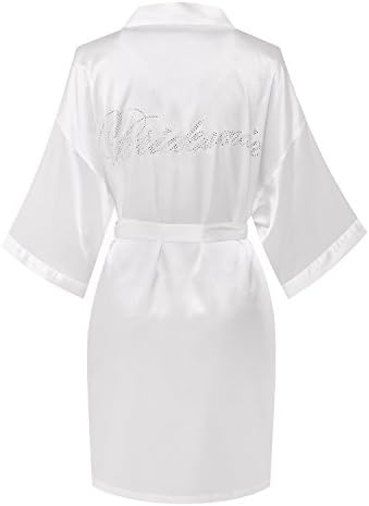 Joy Bridalc Satin Wedding Robes with Clear Rhinestones-Bride&Bridesmaid Edition Short Kimono