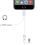 2 in 1 Lightning Adapter for iPhone 7, Charger and 3.5mm Earphone Jack Cable Adapter (No Music Control) for the iPhone 7 7 Plus 6S 6 iPod iPad