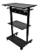 Stand Up Desk Store Mobile Rolling Adjustable Height Standing Workstation with Printer Shelf and Slideout Keyboard Tray (Black Frame/Black Top, 30