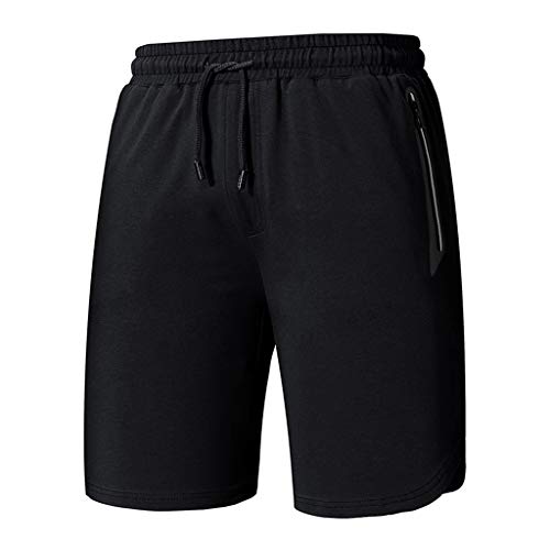 TIFENNY Fashion Cotton Soft Casual Pants Summer Men's Plain Color Sports Shorts Home Pants Zipper Black