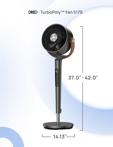 DREO Smart Fan For Bedroom, Standing Fans for Home, 120°+150° Oscillating Pedestal Fan Wi-Fi/Voice Control, 100ft 20db Quiet Circulator RGB Fan, DC Motor, 6 Modes, 12 Speeds, 37-42'' Adjustable Height