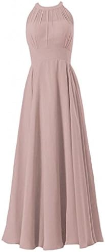 YanLian Long Halter Chiffon Bridesmaid Dress Women Evening Dress Party Gown 8 Dusty Rose