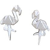 Origami Flamingo Earrings in Sterling Silver 925