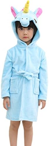 Chicone Kid's Coral Fleece Unicorn Hooded Bathrobe Fluffy Sleep Robe For Boys and Girls