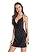 Lomantise Women's Deep V Plunge Neck Halter Club Dress with High Slit Party Lingerie Dress Backless Sleeveless A - Black
