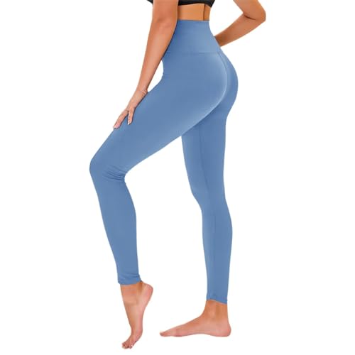 Tnnzeet High Waist Leggings Damen Elastische Leggins Weiche Sporthose Für Sport Gym,Hellblau,L-Xl