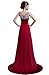 Dlfashion Women's Scoop Neck Sweep Train Beaded Chiffon Dress
