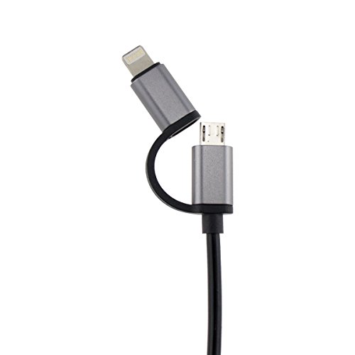4.6ft USB Car Charger, Lightning and Micro 2 in 1 Spring Coiled USB Data Sync Charging Cable for iPhone and Android, Iphone7/6/5, Ipad, ipod, Samsung, Hawei, Sony, Nokia and More(Black)