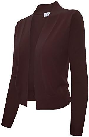 Cielo Women's Knit Cropped Sweater Layered Shirttail Sweater Bolero Cardigan (Medium, SW620-C Brown)