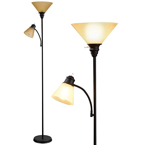 Floor Lamp, Standing Lamp, Torchiere Floor Lamp with 8W Main Light & 6W Adjustable Reading Lamp, Long Lifespan 2700K Eye-Caring Warm Lamps, 72\