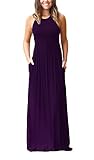KORSIS Women's Sleeveless Racerback Loose Plain Maxi Dresses Casual Long Pockets Dress Purple S