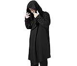 Men's Black Long Hooded Cardigan Large Cape Cloak Coat
