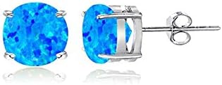 Sterling Silver Round-Cut Created Opal Stud Earrings (4mm Blue)