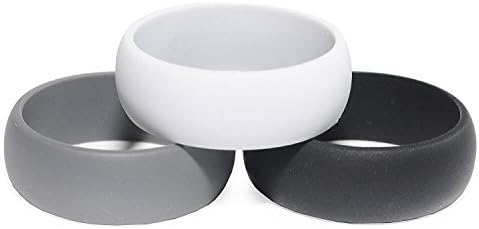 ONKA Mens Silicone Wedding Ring Band - PREMIUM QUALITY - 3 Pack - 8.7mm Wide, 2mm Thick - Light Gray, Gray, Black - Designed For Comfort, Style and Safety - Gym, Outdoor, Sports