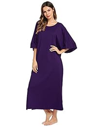 Ekouaer Camisón para mujer, cuello redondo cuello en V, pijama de gran tamaño, bolsillos sueltos, vestido largo para dormir