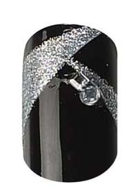 Party Nails Pre glued False Nails 12 (Black Silver Rhinestone)