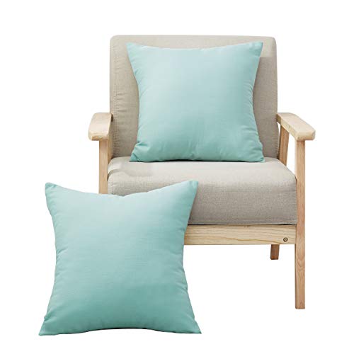 MoMA Decorative Throw Pillow Covers (Set of 2) - Linen Blend Pillow Cover Sham Cushion Cover - Throw Pillow Cover - Sofa Throw Pillow Cover - Square Decorative Pillowcase - Teal Blue Green - 18" x 18"