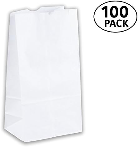 White Paper Bags 8 lb " 6 X 4 X 12.5 " (100 Pack) Lunch, Food To-Go, Arts &amp; Crafts (Fully Blank, No Print)