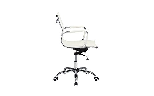 image for Sofamania Modern Ribbed Faux Leather Office Chair, Mid Back Ergonomic 
