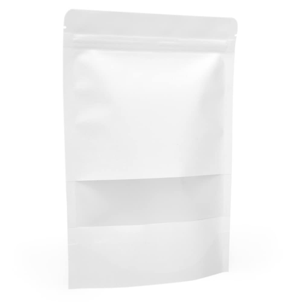 Evergreen Goods 50 White Matte Window Kraft Paper Bags 170x240mm | Easy Storage Splashproof | Grip Seal Zip Lock & Moistureproof | Stand Up & Windowed Designs | Gifts for Valentine & Other Occasions