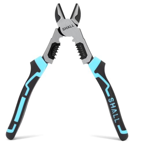 SHALL 3 in 1 Diagonal Cutting Pliers with Wire Stripper, 8 Inch Heavy Duty Chrome Vanadium Cable Cutters for Electricians to Cut, Crimp and Strip.