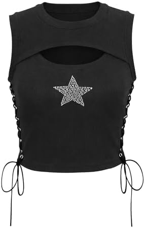 Lafaguw Tank Tops for Women Girls Heart Graphic Rhinestone U-Neck