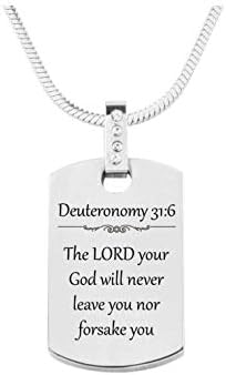 Pink Box Scripture Tag Necklace with Cubic Zirconia - Deuteronomy 31:6