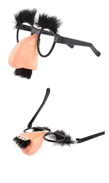 1 x Black Fancy Dress Glasses with Moustache, Silly Glasses with Nose, Eyebrows and Moustache for Fancy Dress, Funny Photo Props, Halloween Party Glasses for Adults, Masks and Accessories