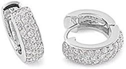 .925 Sterling Silver Micropave Cubic Zirconia Dome Huggie Earrings