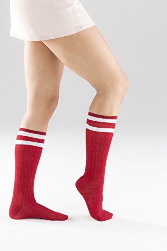 12 Pairs of excell Womens Knee High Socks, Neon Striped Sock (12 Pairs Assorted A)