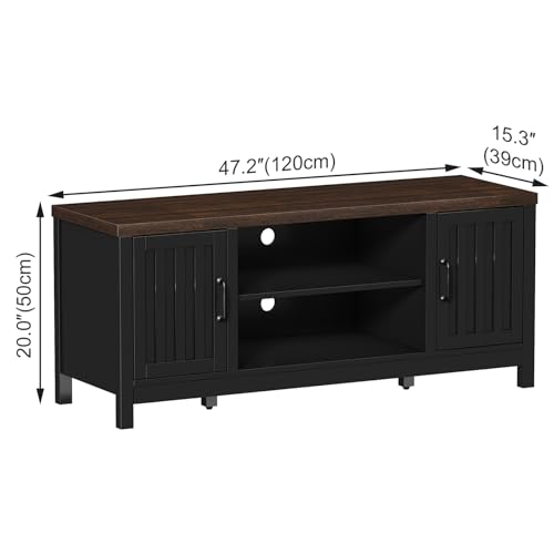 ChooChoo Farmhouse TV Stand for Televisions up to 55 inches, Entertainment Center Console Table Media Furniture with Storage Cabinets and Open Shelves, Fluted Door, for Living Room Bedroom, Black