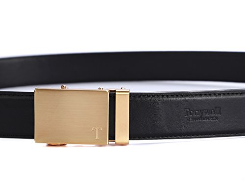 Tonywell Belts for Men Ratchet Belt with Removable Buckle 35mm Leather Belts Custom Fit (One Size:32"-45"Waist, Black Leather&Gold Metal Buckle)