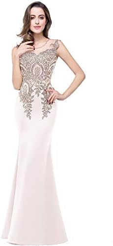 Seasail Mermaid Sheer Neck Golden Lace Appliques Long Evening Dresses Robe De Soiree Longue Evening Gown Party Dress