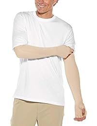 Coolibar UPF 50+ Unisex UV Long Fingerless Sun Gloves - Sun Protective (Large- Beige)