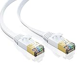 Cat 7 Ethernet Cable 100 Feet, Flat Internet Cable with Gold Plated Rj45 Connectors, Long Durable High Speed Lan Cable with Clips for Gaming, Router, Modem, Xbox - White