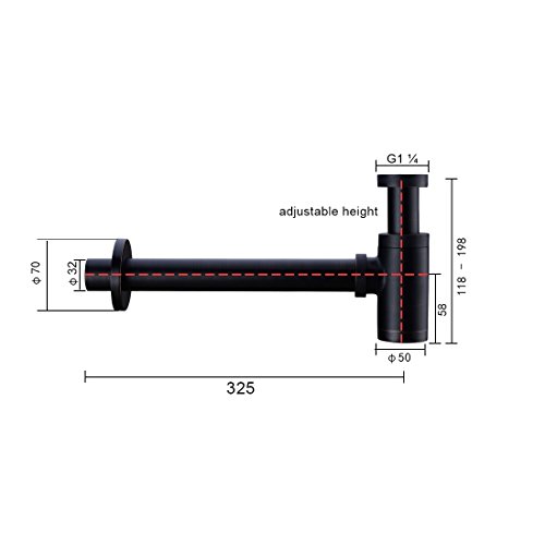 Brass Round Bottle P Trap, Basin Sink Waste Trap Drain Tube Kit Adjustable Height, Oil Rubbed Bronze Finished