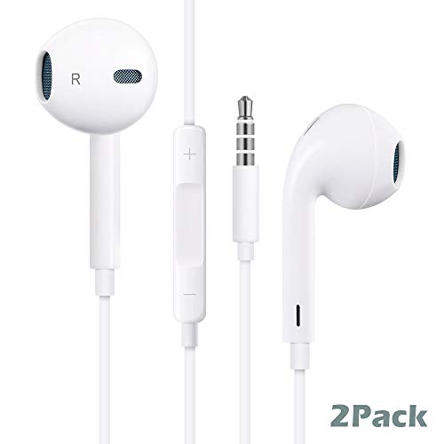 Premium in-Ear Wired Earphones, 2Pack Earbuds/Earphones/Headphones with Remote & Mic Compatible Phone 6s/plus/6/5s/se/5c/iPad/Samsung/MP3 MP4 MP5