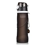 INTEY Collapsible Silicone Water Bottle with Filter - Leak Proof Cap - BPA Free, 25 Oz for Outdoors