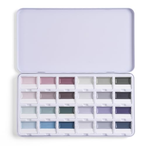 Fuumuui 24-Color Opaque Semi-Moist Solid Watercolor Paint Set Art Supplies for Artists Beginner Painters Amateur Hobbyists Painting